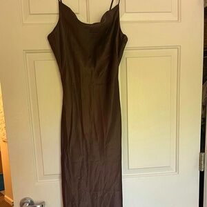 NA-KD Brown Cowl Neck Satin Midi Dress